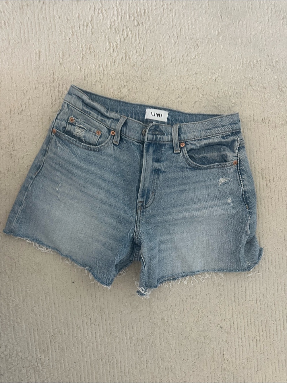 pistola Light Blue Distressed Denim Cutoff Shorts